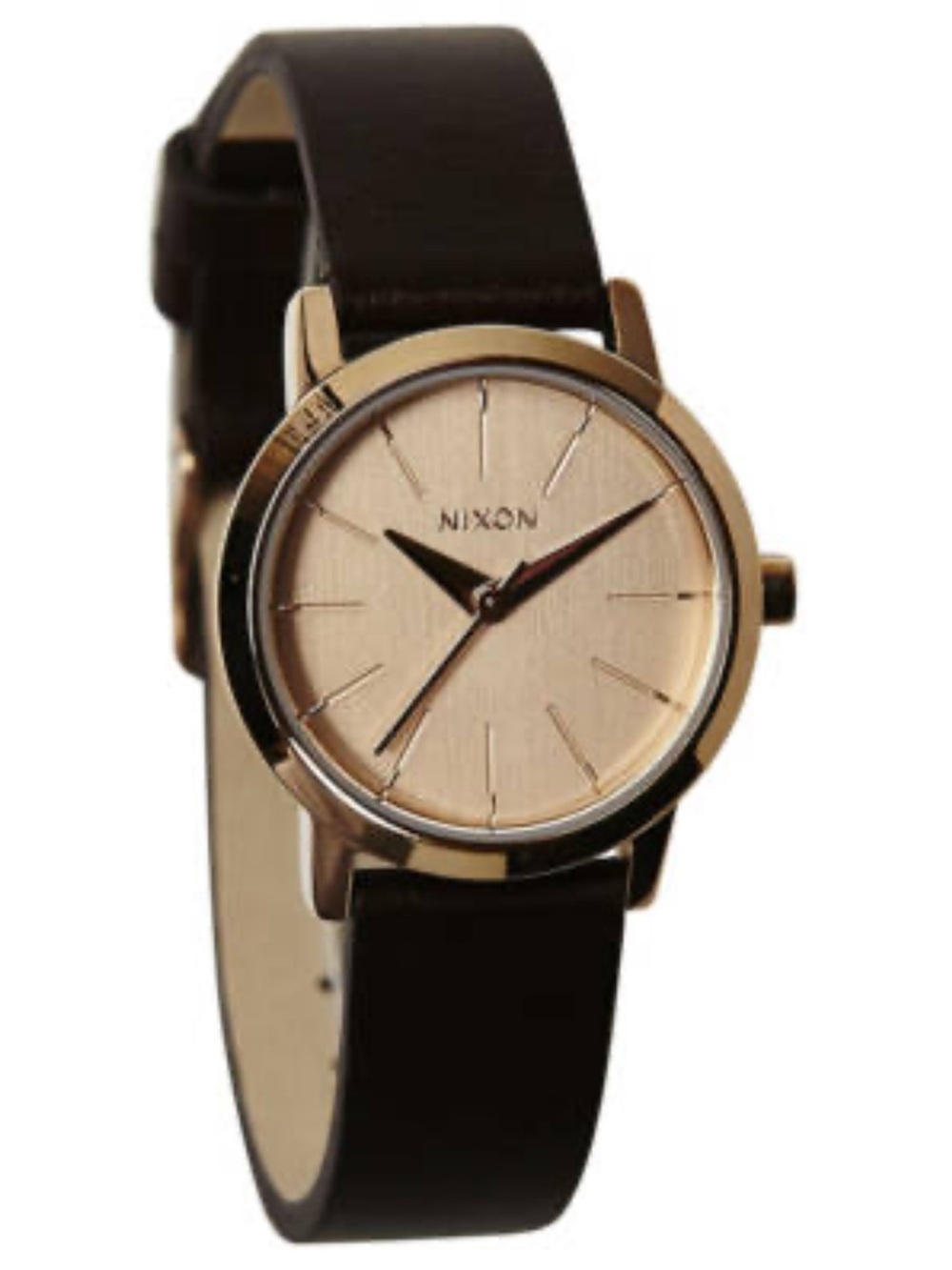 NIXON The Kenzi Leather “Skinny B*tch” Dark Brown and Gold Dainty Watch